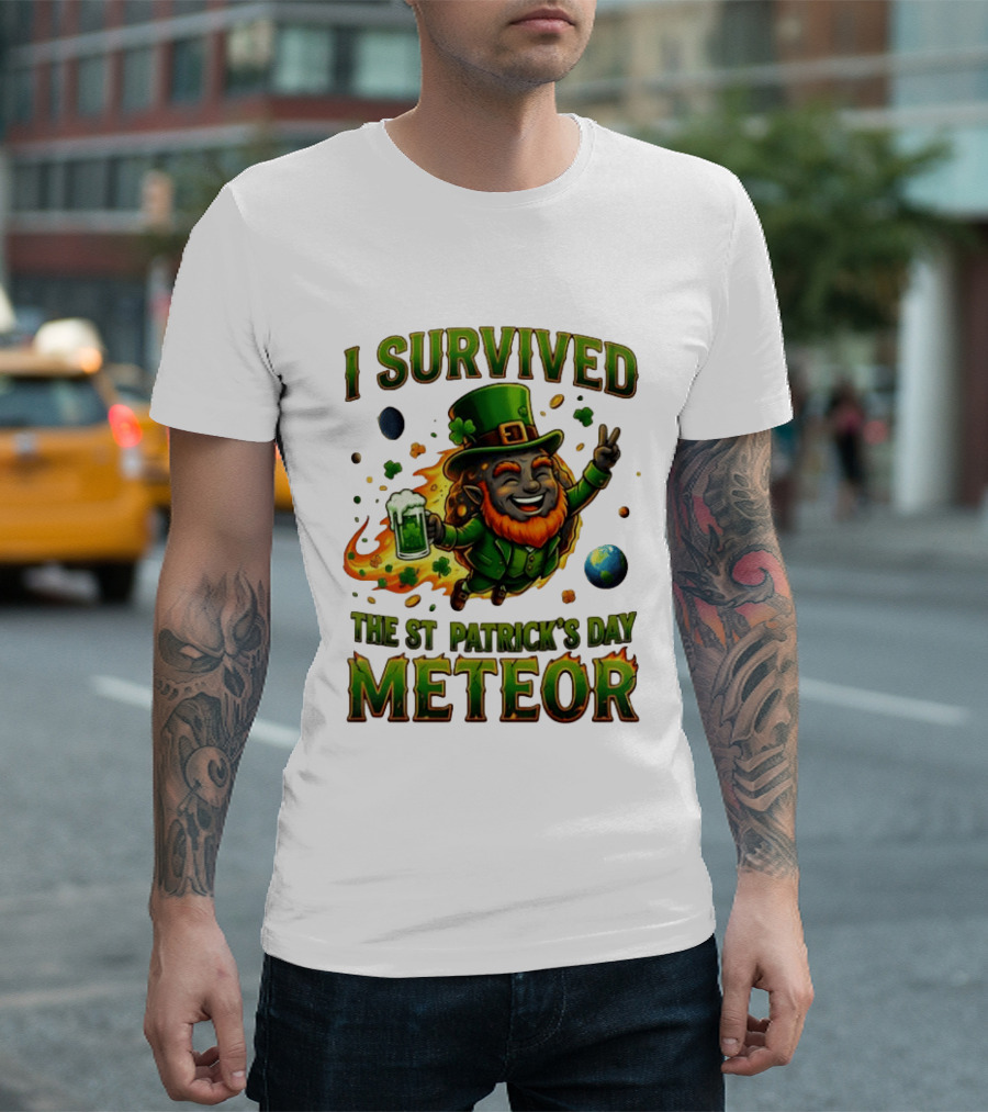 I Survived The St. Patrick's Day Meteor Leprechaun 2026 Green Beer Cheers And Peace T-Shirt
