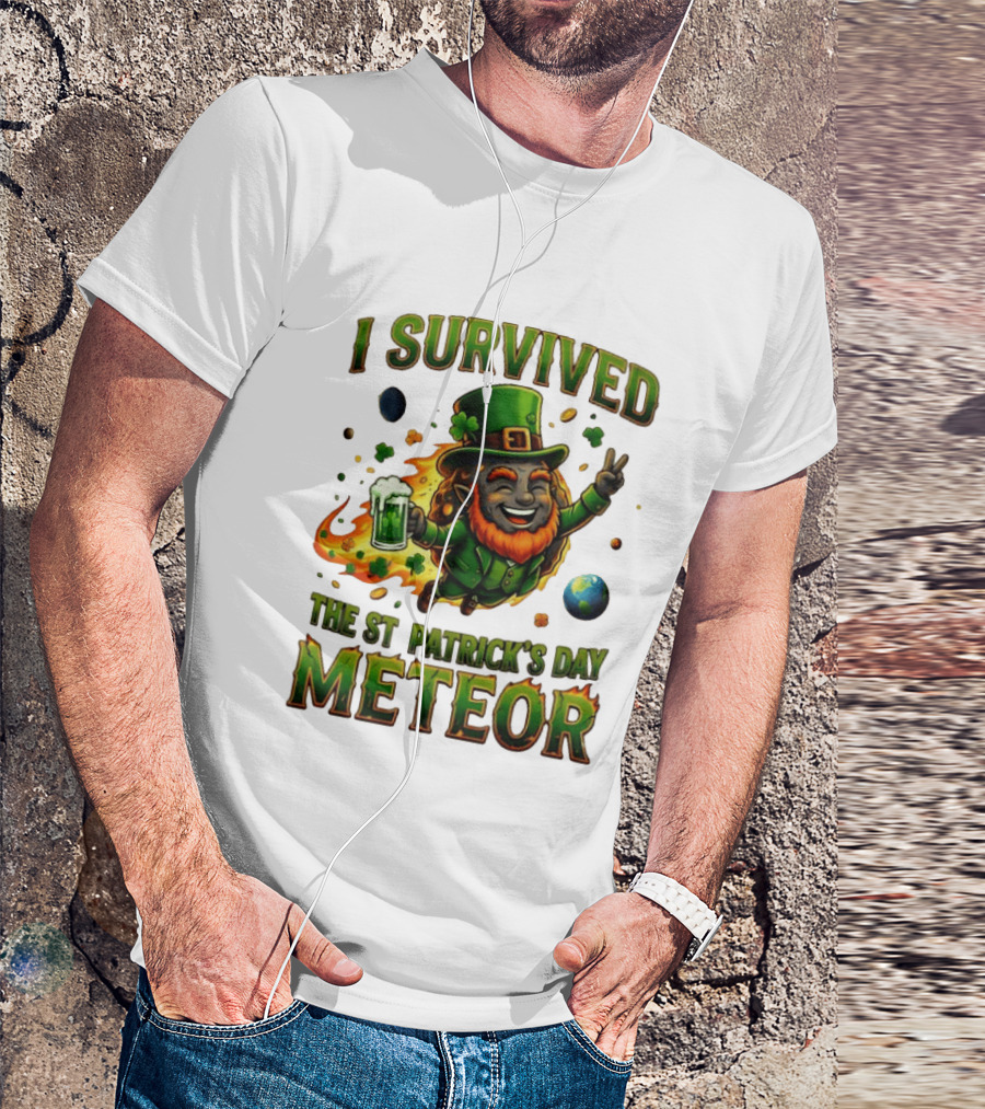 I Survived The St. Patrick's Day Meteor Leprechaun 2026 Green Beer Cheers And Peace T-Shirt