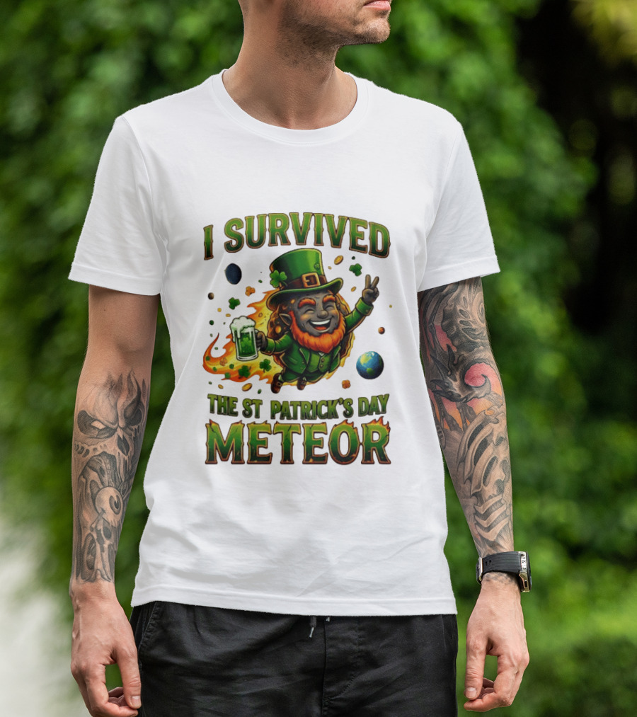 I Survived The St. Patrick's Day Meteor Leprechaun 2026 Green Beer Cheers And Peace T-Shirt