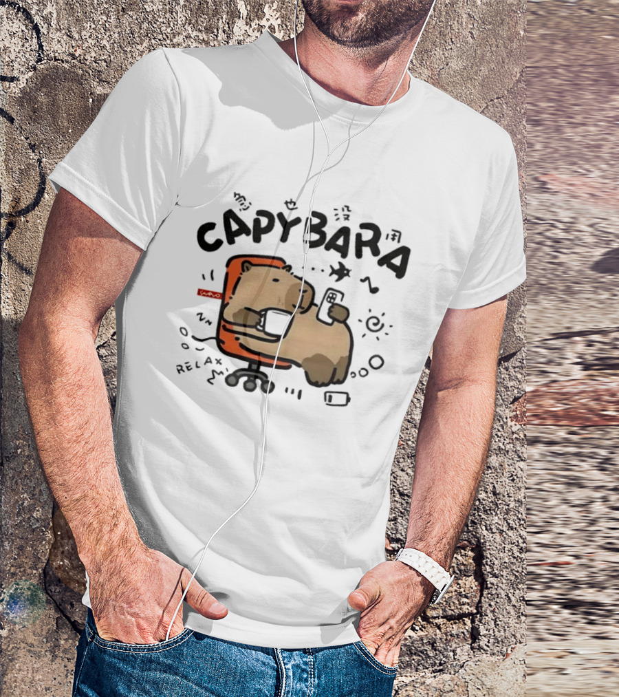 Capybara Relaxing On Office Chair With Coffee And Phone T-Shirt
