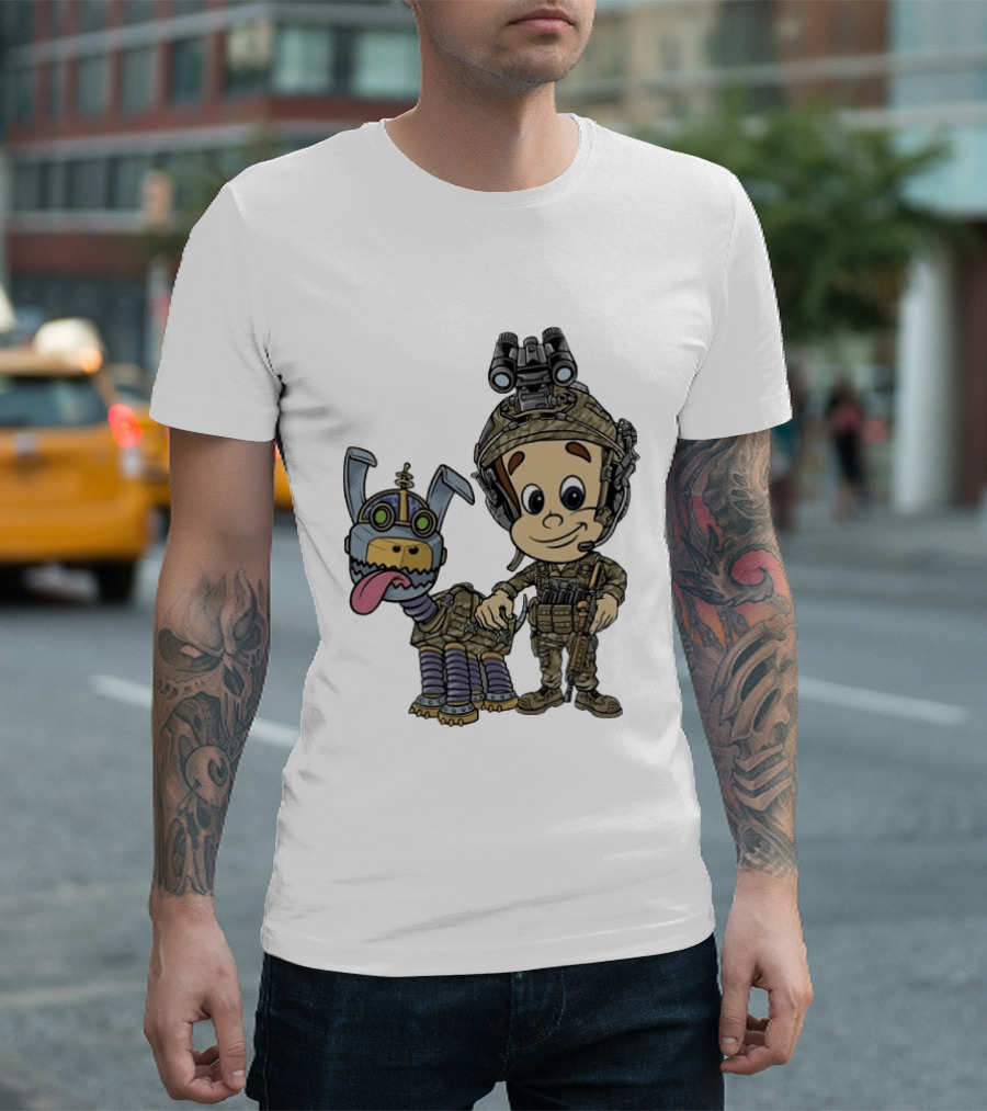 Tactical Cartoon Characters Jimmy And Goddard In Military Gear T-Shirt
