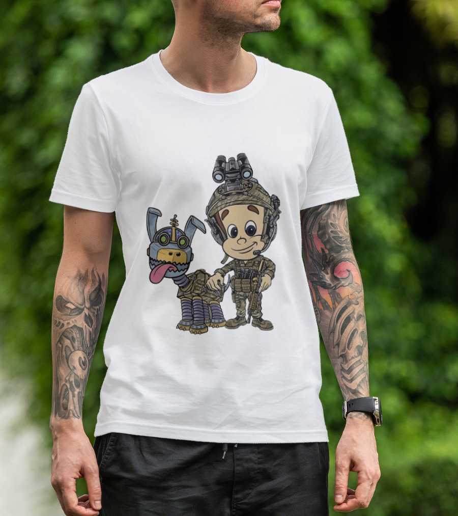 Tactical Cartoon Characters Jimmy And Goddard In Military Gear T-Shirt