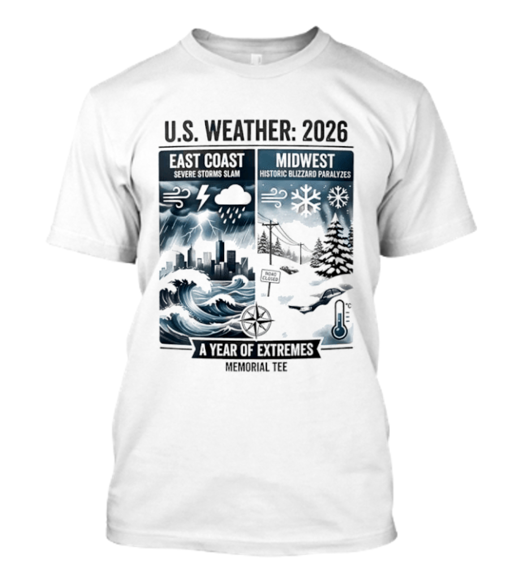 U.S. Weather 2026 East Coast Midwest A Year Of Extremes Memorial T-Shirt