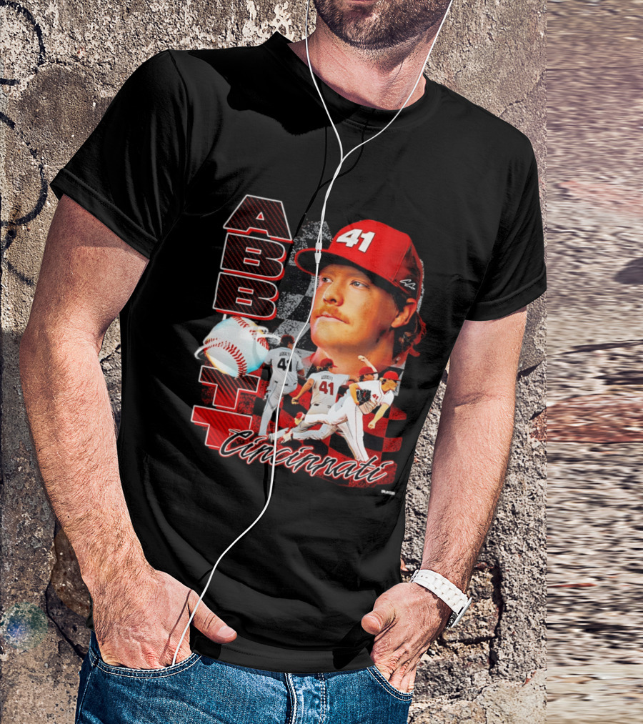 Cincinnati Reds Abbott 41 Baseball Pitcher Portrait Action T-Shirt