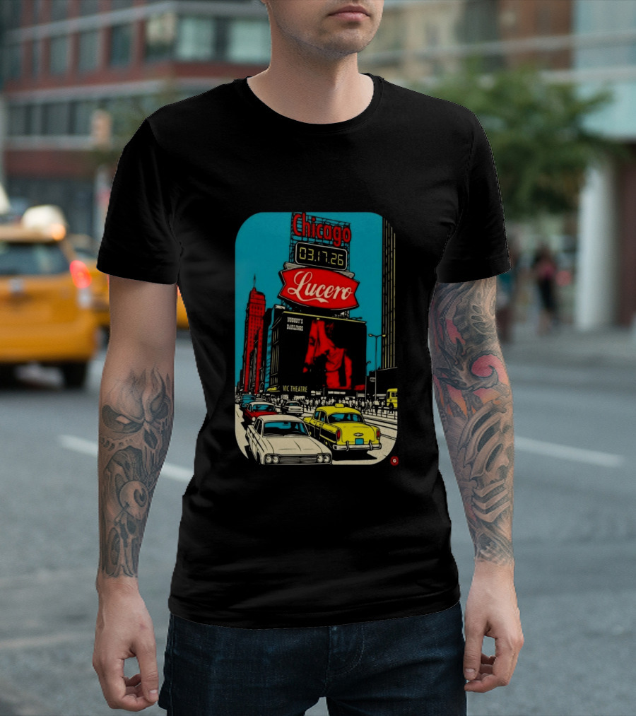 Chicago Lucero Vic Theatre March 17 2026 Concert Retro City Streetscape Scene T-Shirt