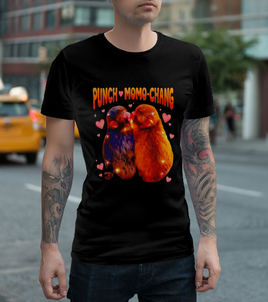 Punch Momo Chang Kissing Monkeys With Hearts T-Shirt
