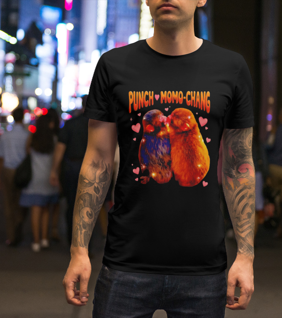 Punch Momo Chang Kissing Monkeys With Hearts T-Shirt