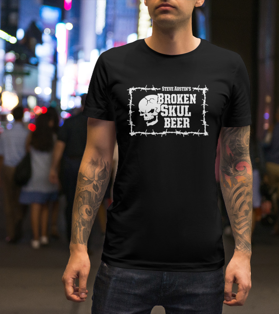 Steve Austin's Broken Skull Beer Barbed Wire Skull T-Shirt