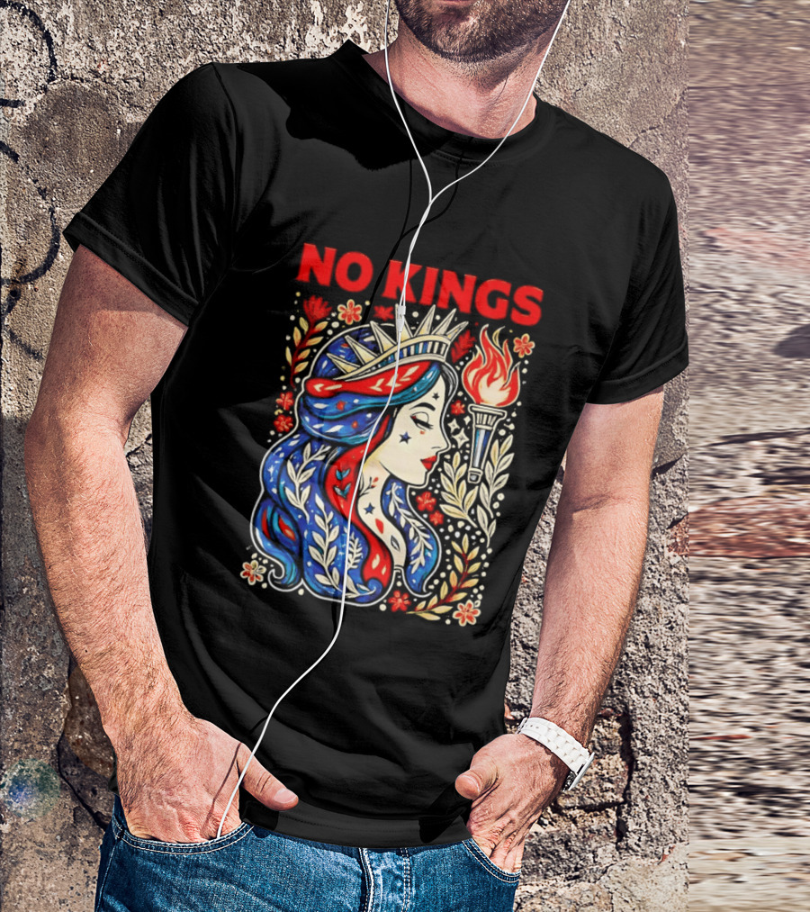 No Kings Liberty Crowned Woman Torch And Floral T-Shirt