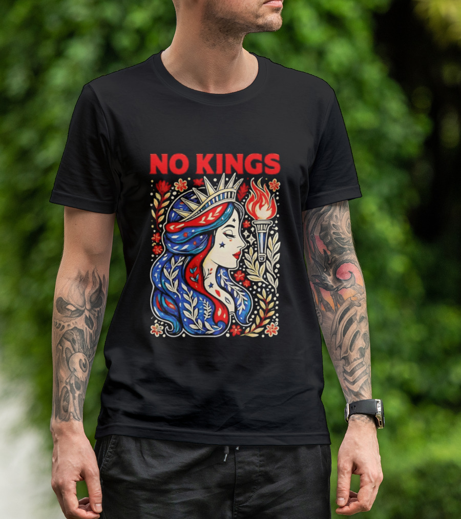 No Kings Liberty Crowned Woman Torch And Floral T-Shirt