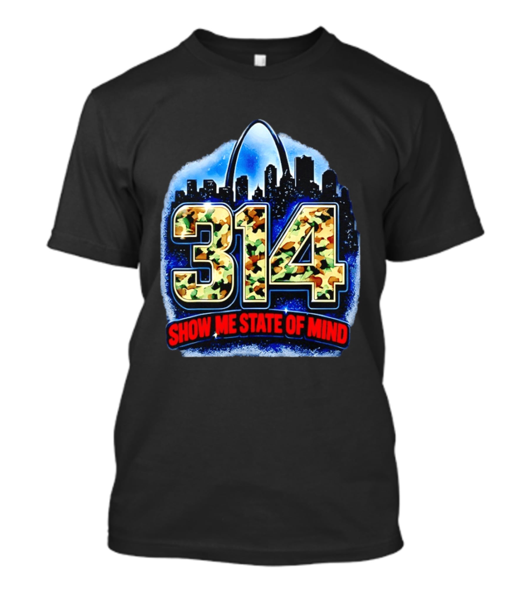 314 St Louis Camo Skyline Arch Show Me State Of Mind T-Shirt