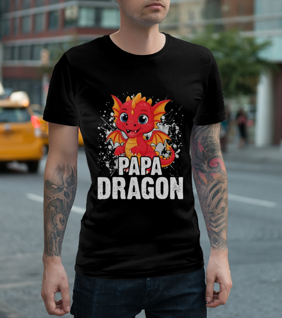 Papa Dragon Cartoon Family Matching Dad Father T-Shirt