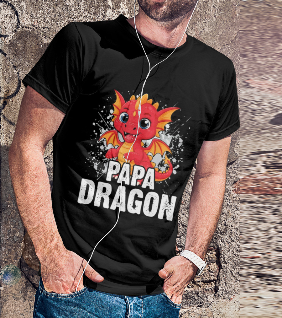 Papa Dragon Cartoon Family Matching Dad Father T-Shirt