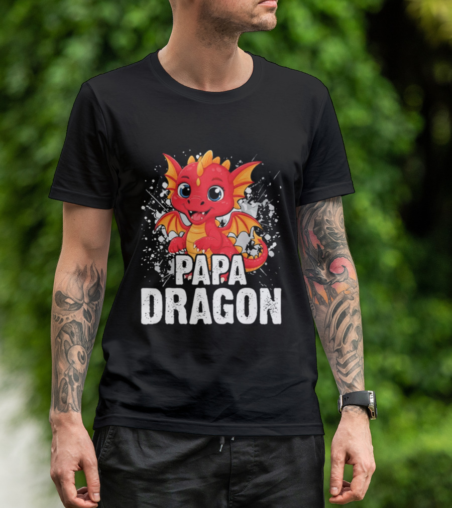Papa Dragon Cartoon Family Matching Dad Father T-Shirt