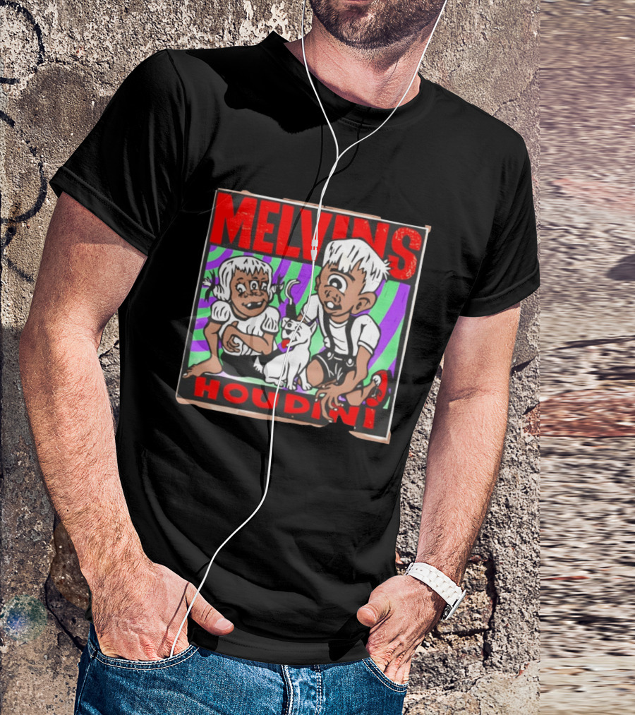 Melvins Houdini Album Cover Art With Two Cartoon Characters And Cat T-Shirt