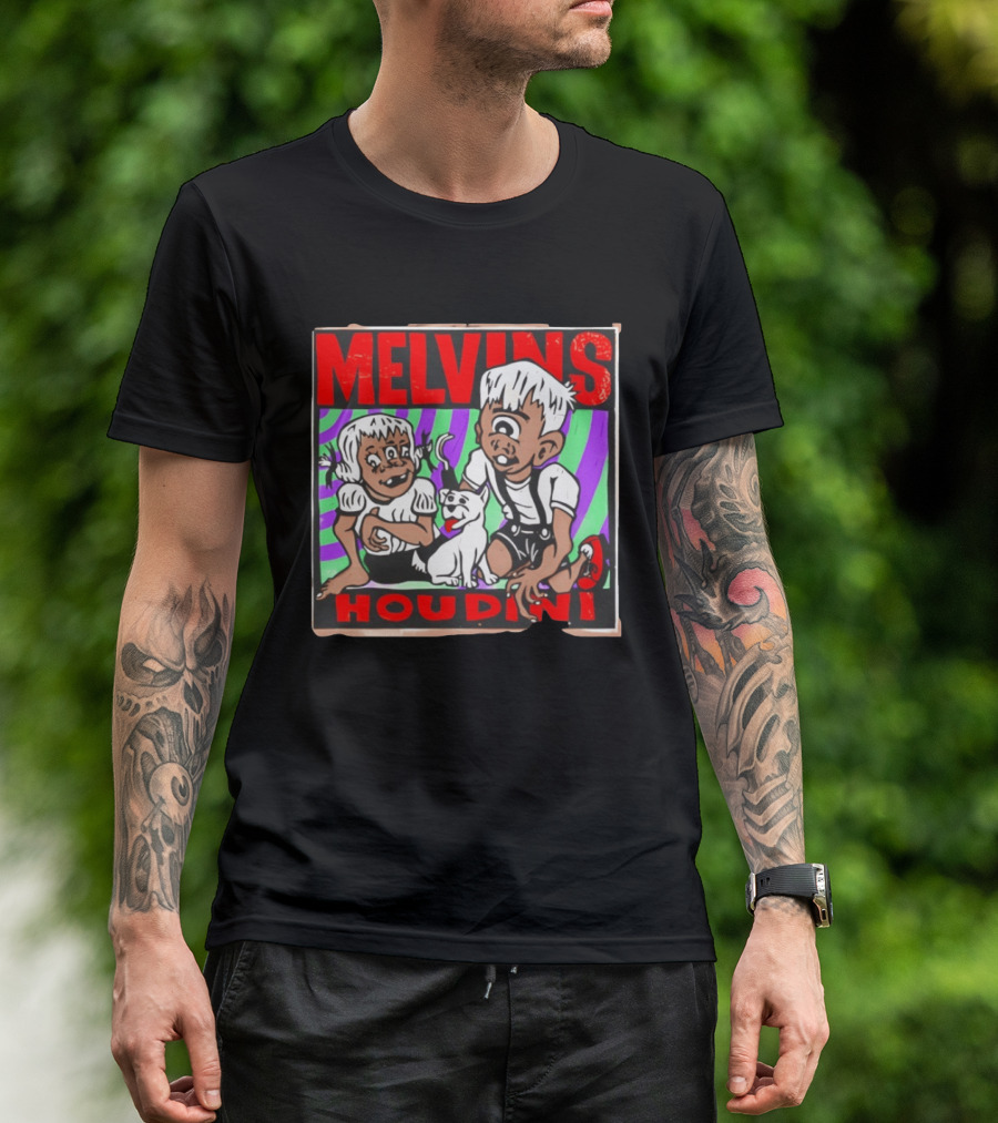 Melvins Houdini Album Cover Art With Two Cartoon Characters And Cat T-Shirt