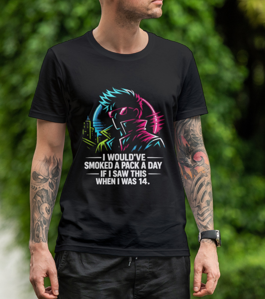 I Would've Smoked A Pack A Day If I Saw This When I Was 14 Retro Cyberpunk Cool Neon Cityscape T-Shirt