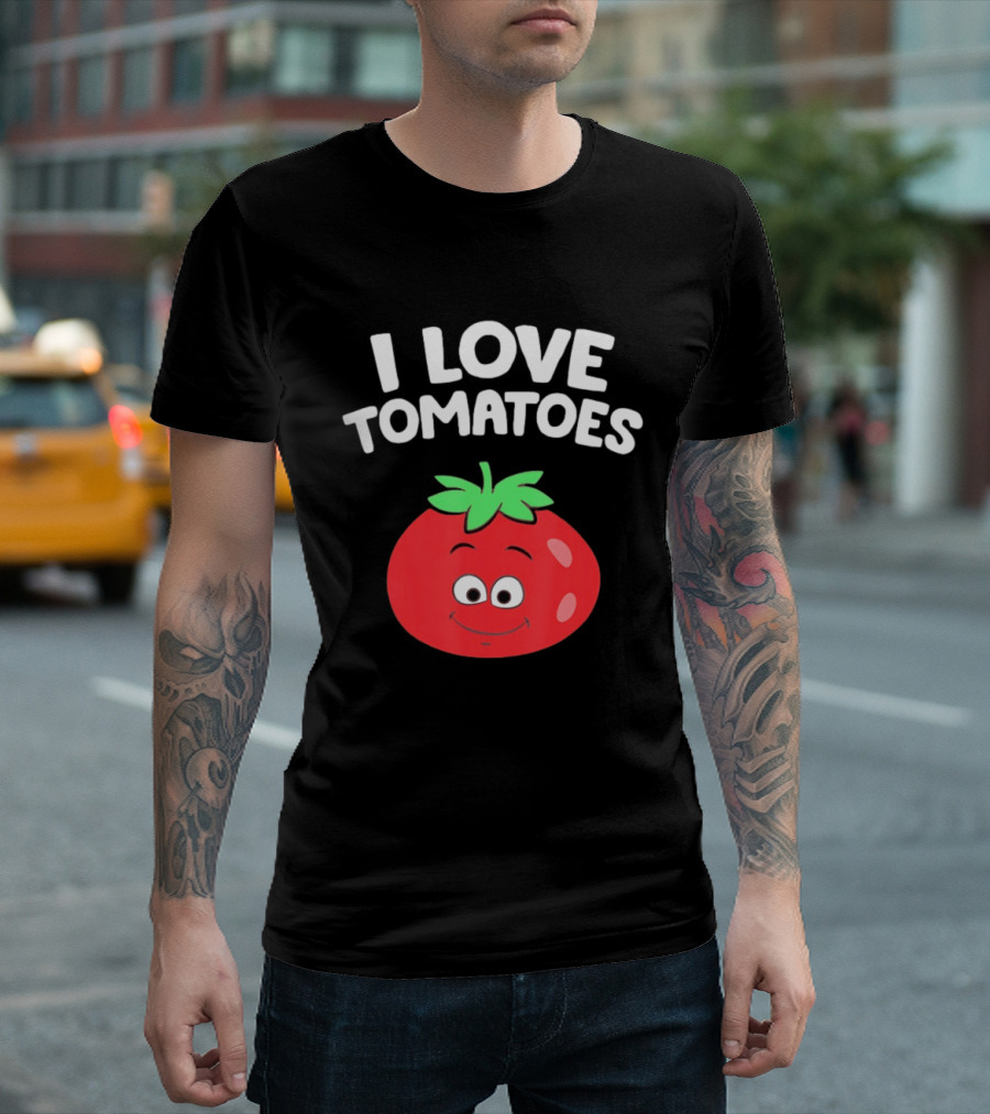 I Love Tomatoes Happy Smiling Tomato Cartoon T-Shirt