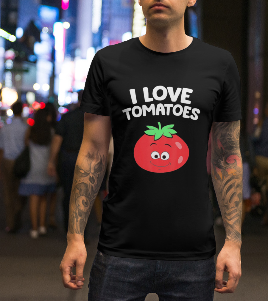 I Love Tomatoes Happy Smiling Tomato Cartoon T-Shirt