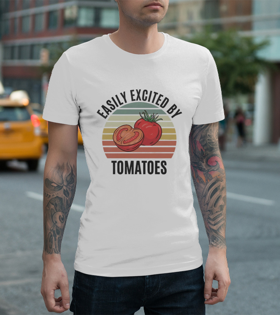 Easily Excited By Tomatoes Vintage Tomato Lover T-Shirt