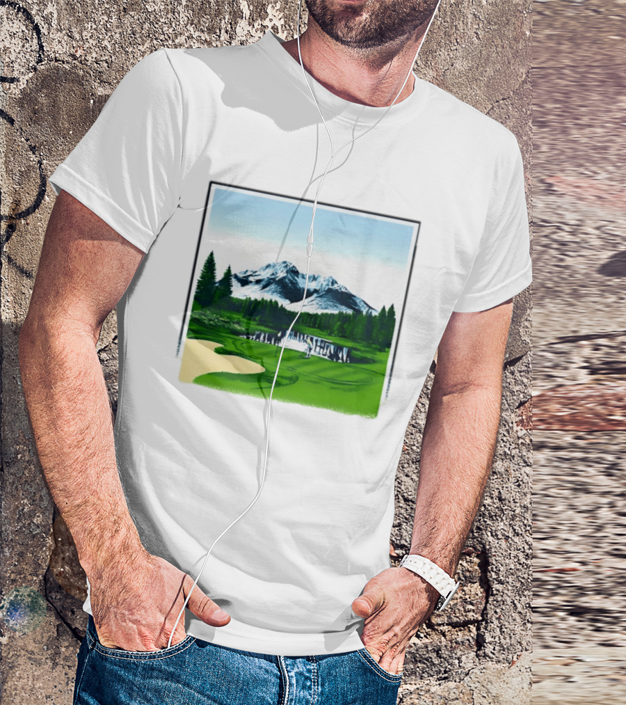 Golf Course Mountain Landscape Scenic Nature Forest Greenery Snowcapped Peaks T-Shirt