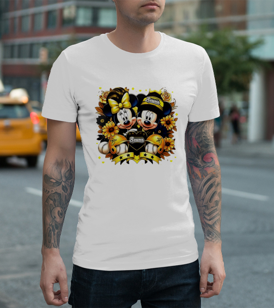 Mickey And Minnie Disney X Savannah Bananas Baseball Collaboration Floral T-Shirt