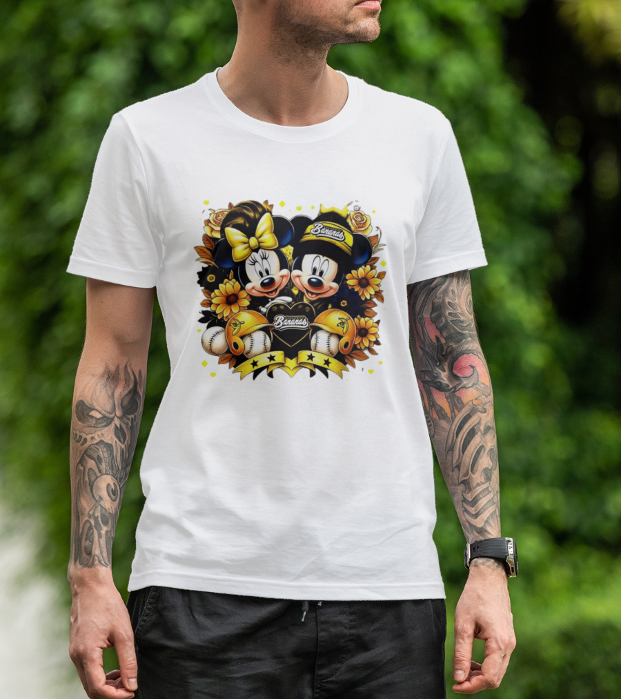 Mickey And Minnie Disney X Savannah Bananas Baseball Collaboration Floral T-Shirt