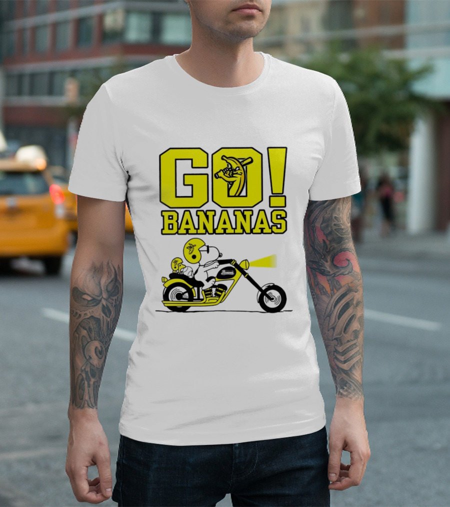 Snoopy Woodstock Go Bananas Motorcycle Savannah Bananas T-Shirt