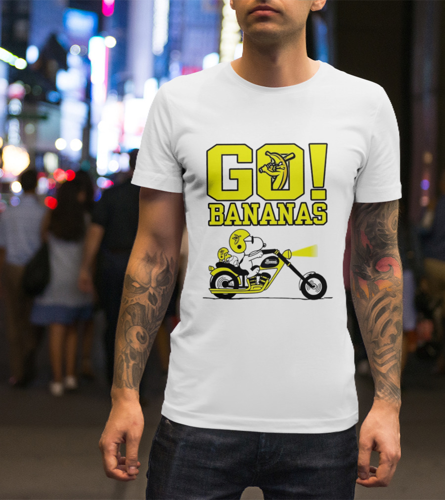 Snoopy Woodstock Go Bananas Motorcycle Savannah Bananas T-Shirt