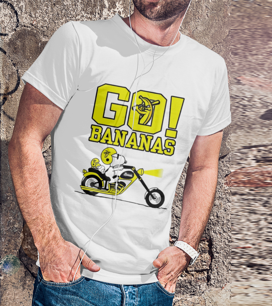 Snoopy Woodstock Go Bananas Motorcycle Savannah Bananas T-Shirt