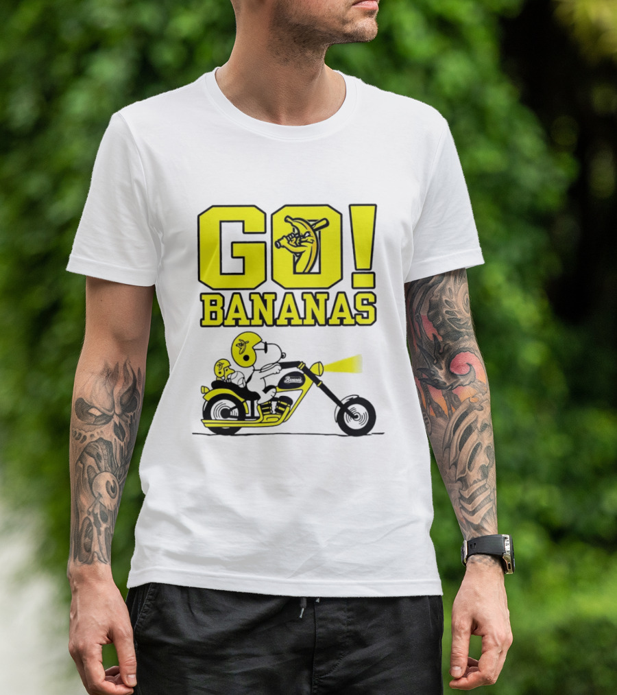 Snoopy Woodstock Go Bananas Motorcycle Savannah Bananas T-Shirt