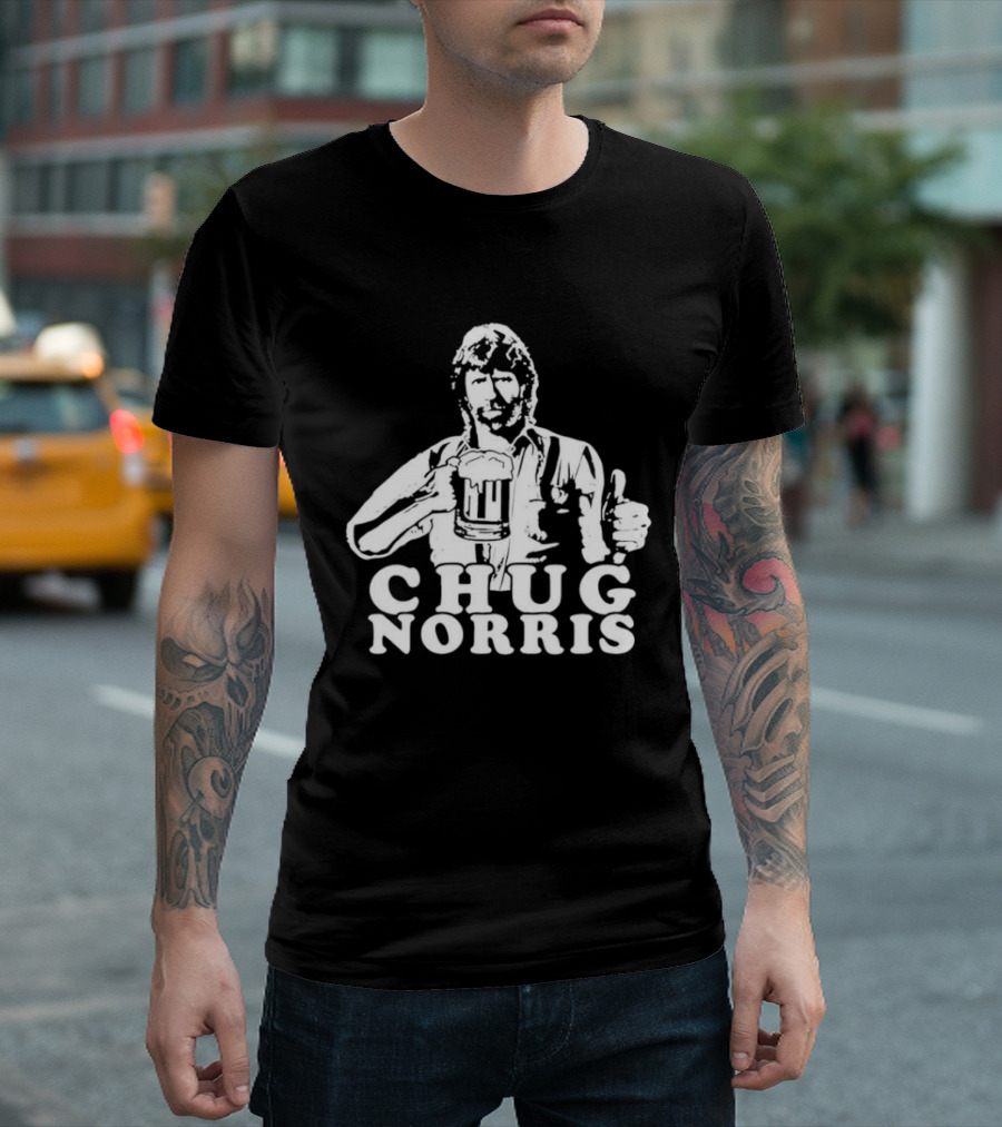 Chug Norris Drinking Beer Thumbs Up T-Shirt