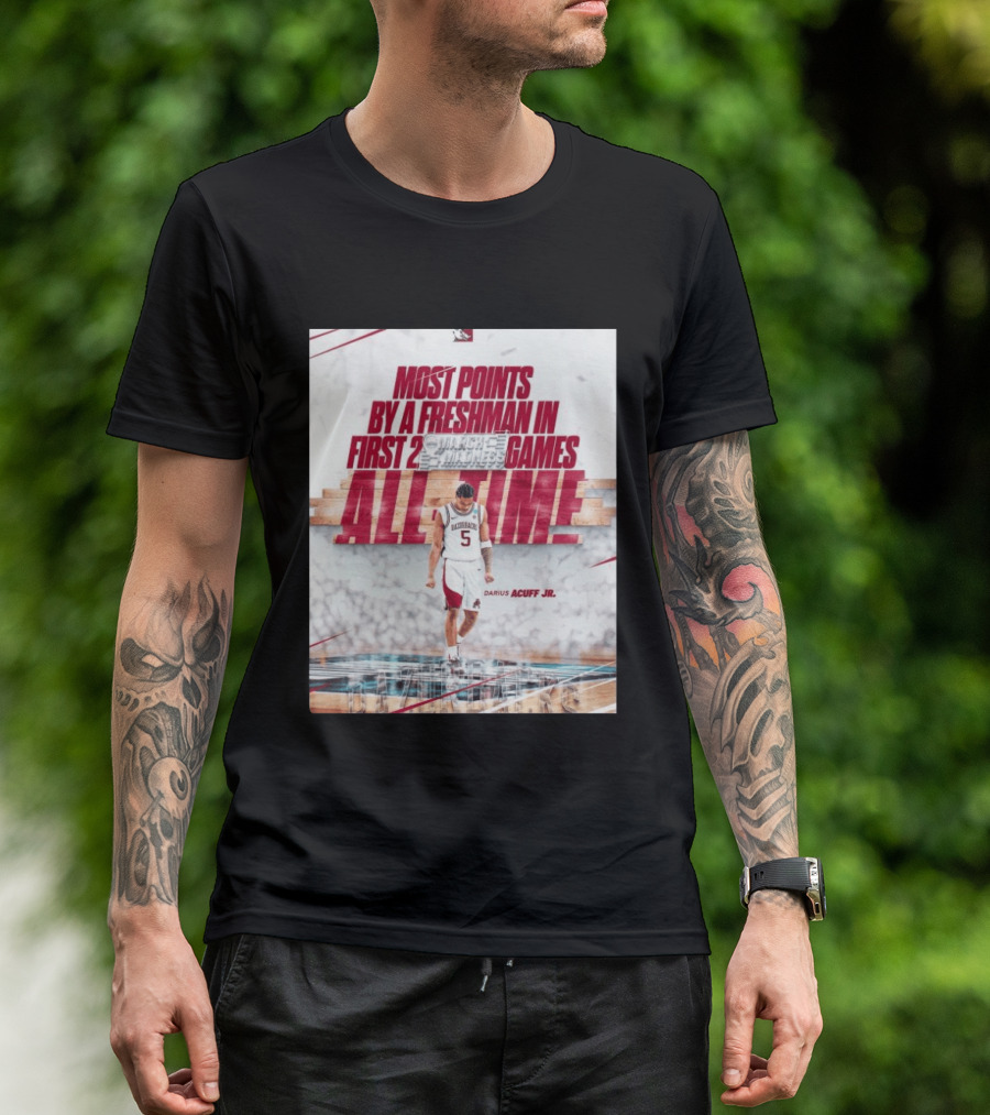 Darius Acuff Jr Most Points By A Freshman March Madness 2026 Arkansas Razorbacks Basketball T-Shirt