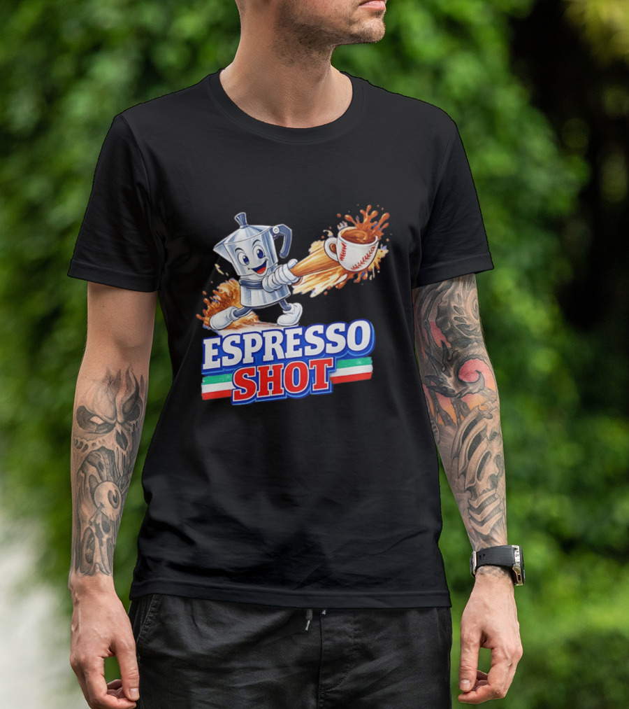 Espresso Shot Moka Pot Baseball Italy Flag T-Shirt
