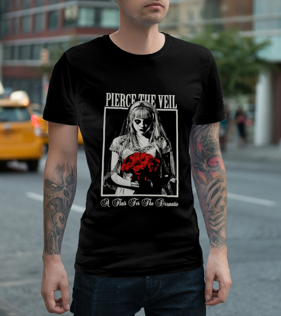 Pierce The Veil A Flair For The Dramatic Bride With Red Flowers T-Shirt