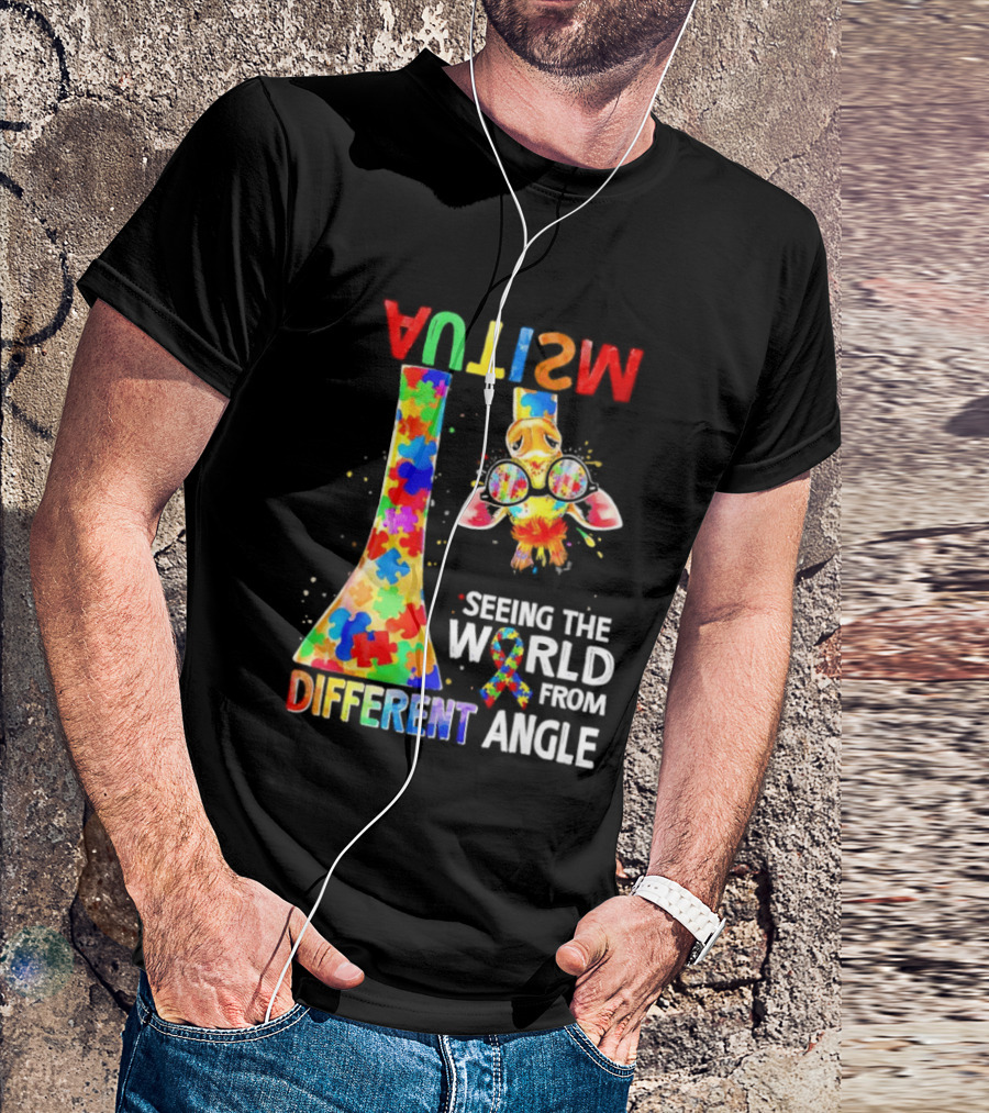 Giraffe Autism Awareness Seeing The World From Different Angle Puzzle T-Shirt