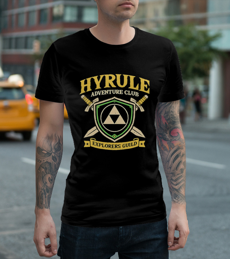 Hyrule Adventure Club Explorers Guild Triforce Shield Swords T-Shirt