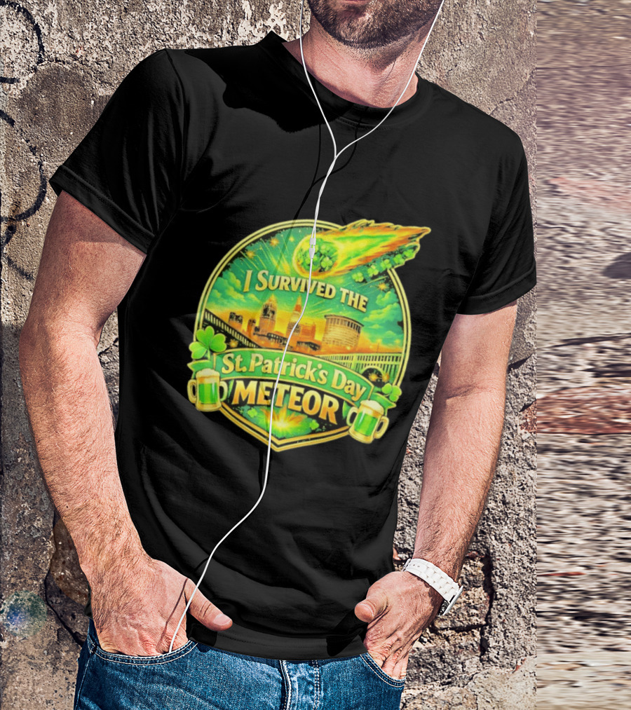 I Survived The St Patrick's Day Meteor 2026 Cityscape And Cloverburst T-Shirt
