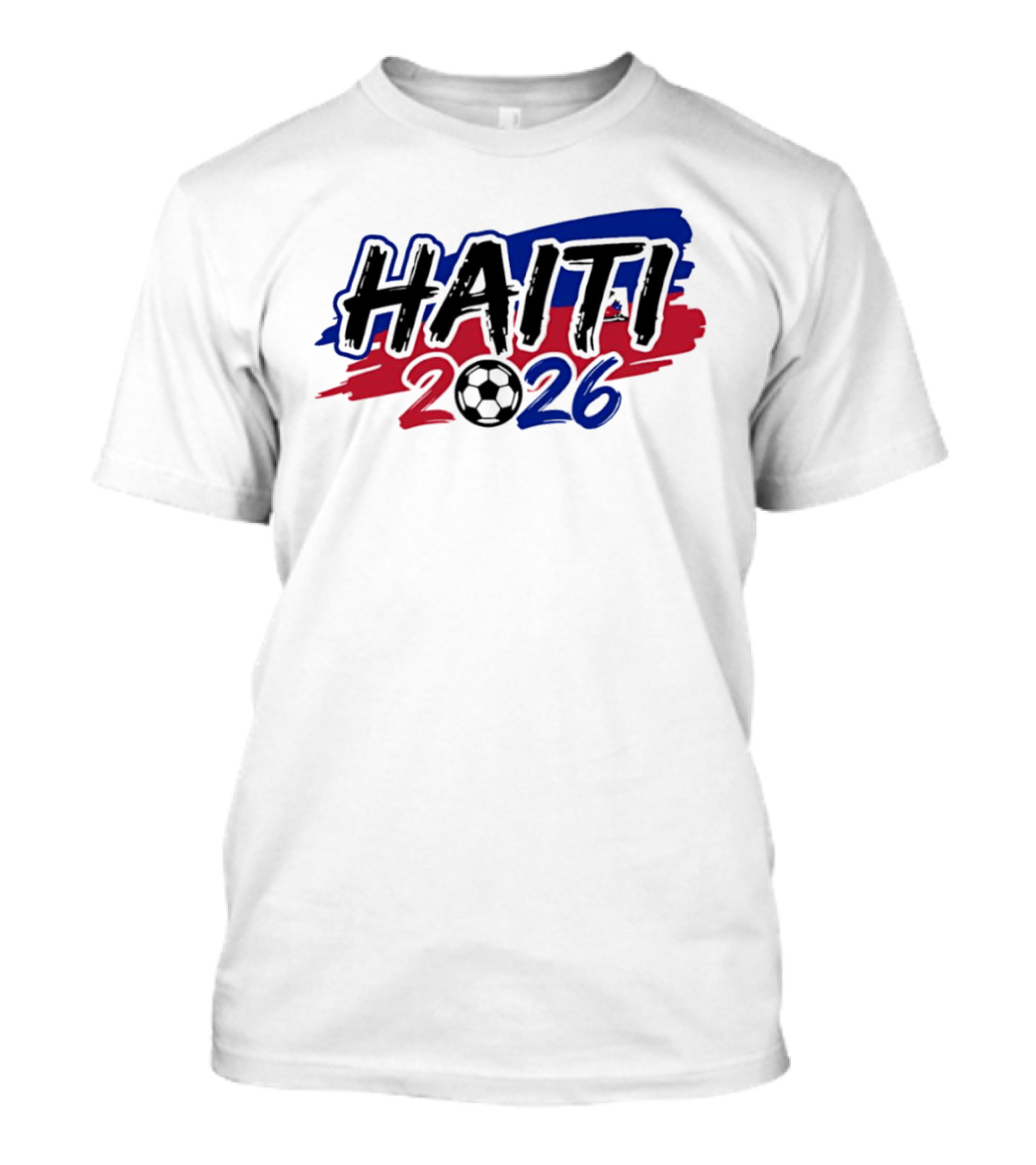 Haiti 2026 Soccer Emblem With Red And Blue Brush Strokes T-Shirt