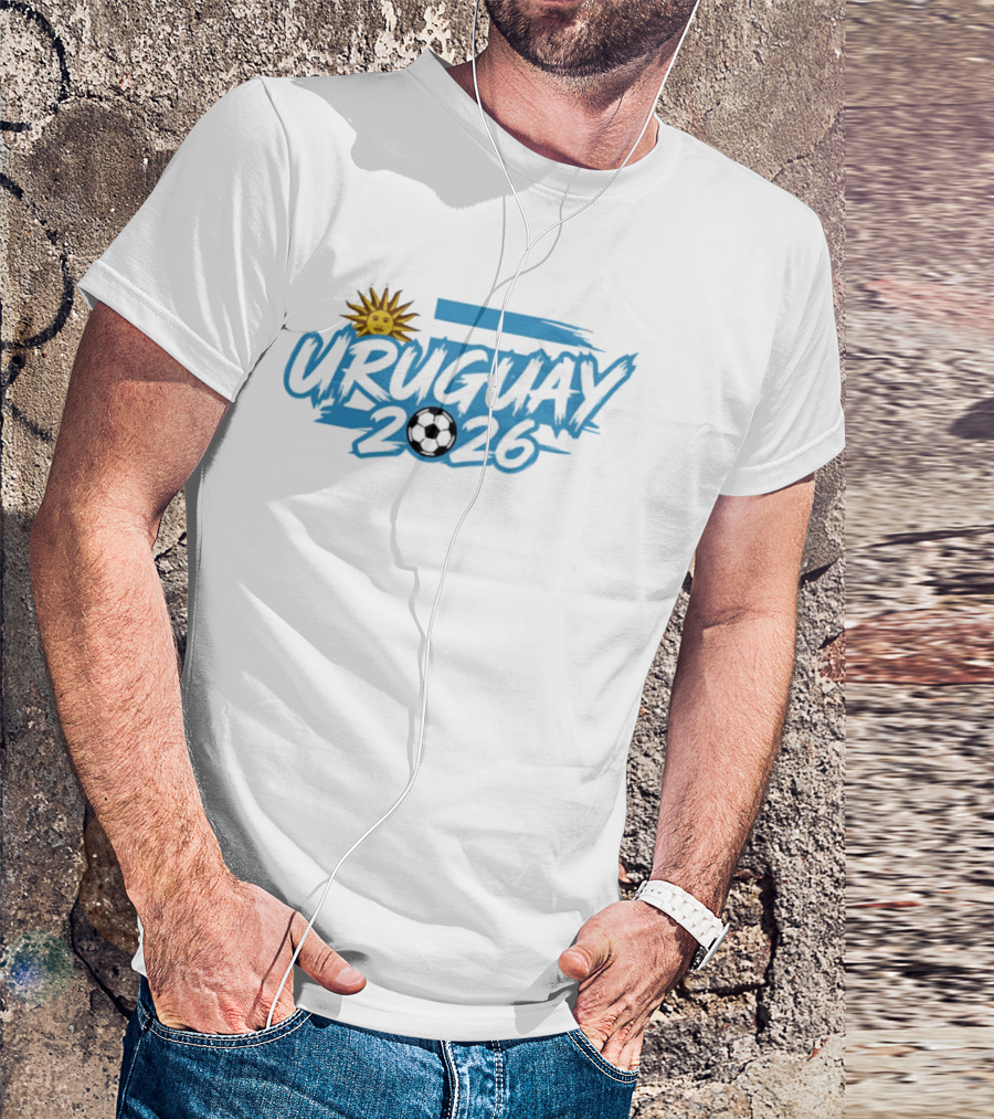 Uruguay 2026 Sun And Soccerball Icon With Blue Brushstroke T-Shirt