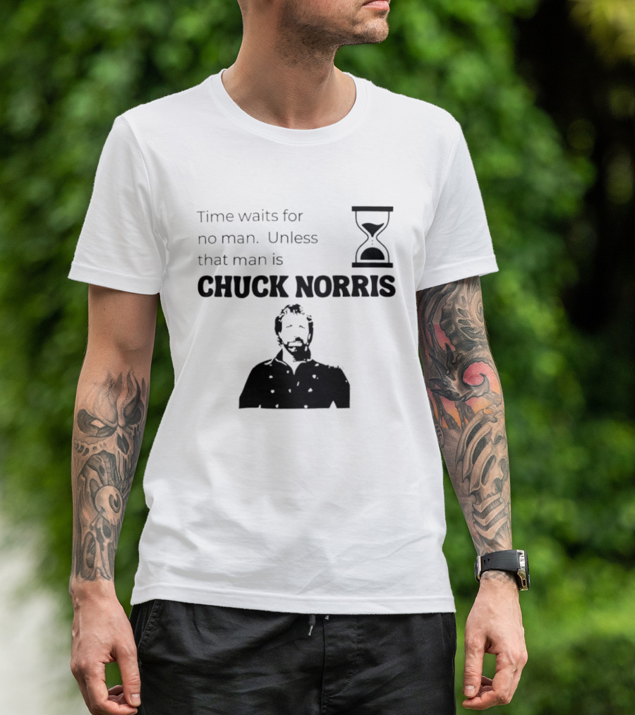 Time Waits For No Man Unless That Man Is Chuck Norris Hourglass Image T-Shirt