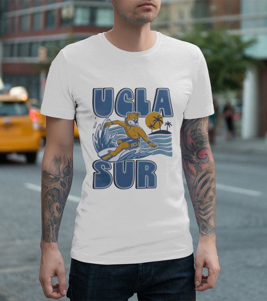 UCLA Joe Bruin Surfing Waves With Palm Trees And Sun T-Shirt