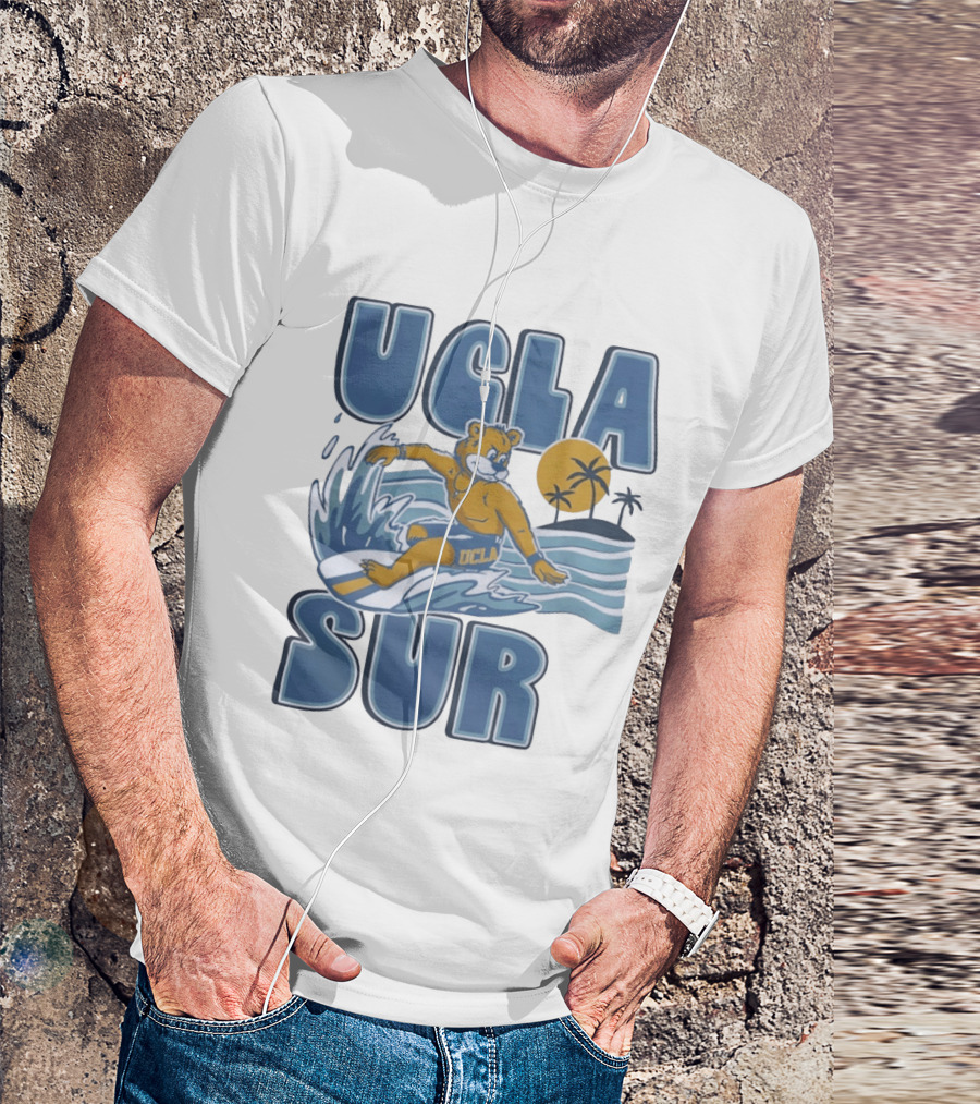 UCLA Joe Bruin Surfing Waves With Palm Trees And Sun T-Shirt