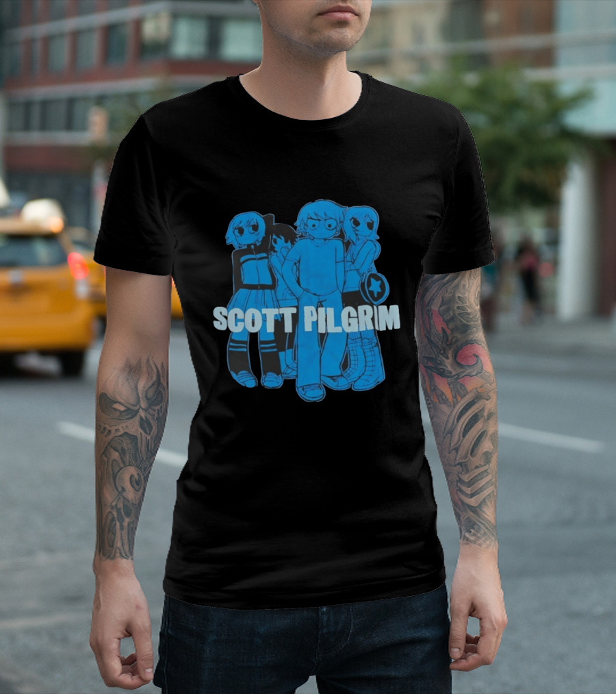 Scott Pilgrim Characters Group Blue T-Shirt