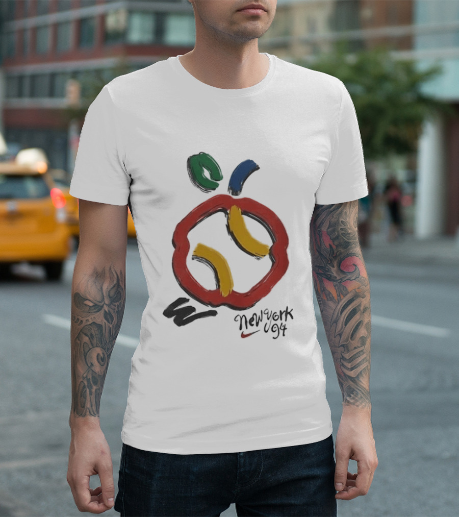 New York 94 Apple With Nike Swoosh And Abstract T-Shirt