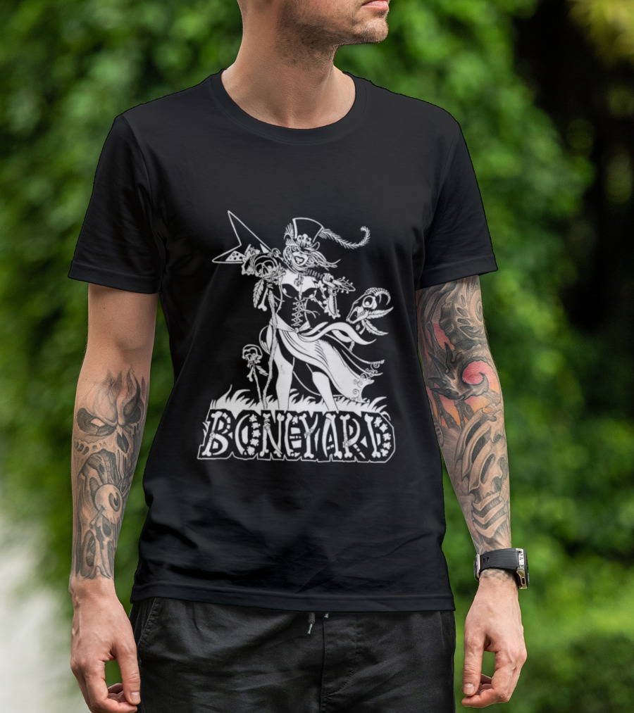 Boneyard Rocker Skeleton Woman Flying V Guitar T-Shirt
