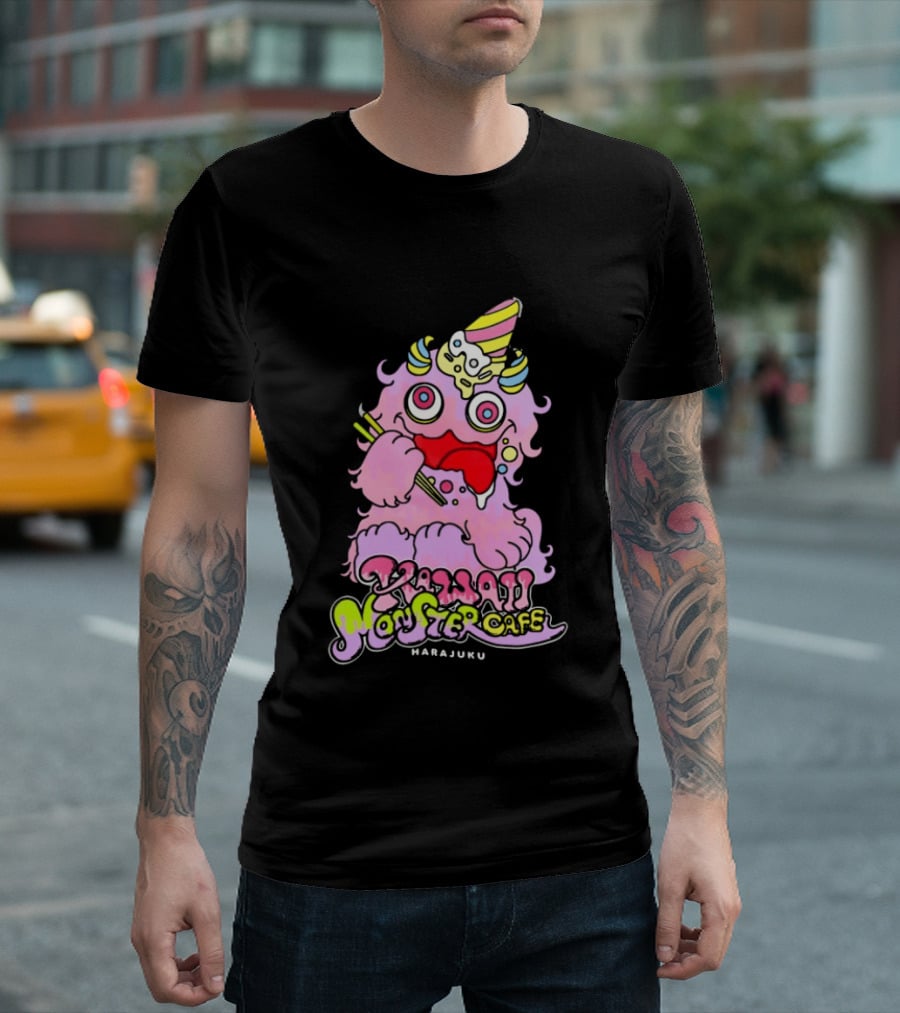 Kawaii Monster Cafe Harajuku Pink Fluffy Creature Fun T-Shirt