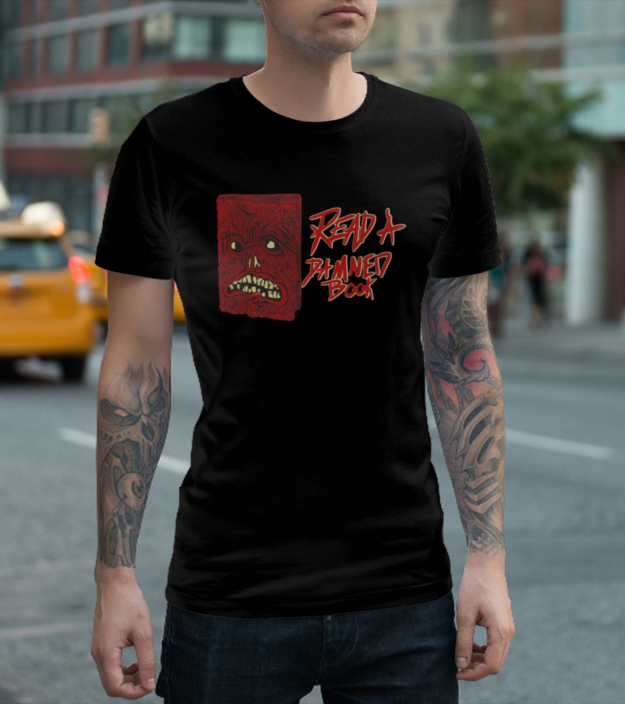 Read A Damned Book Creepy Red Monster Face T-Shirt