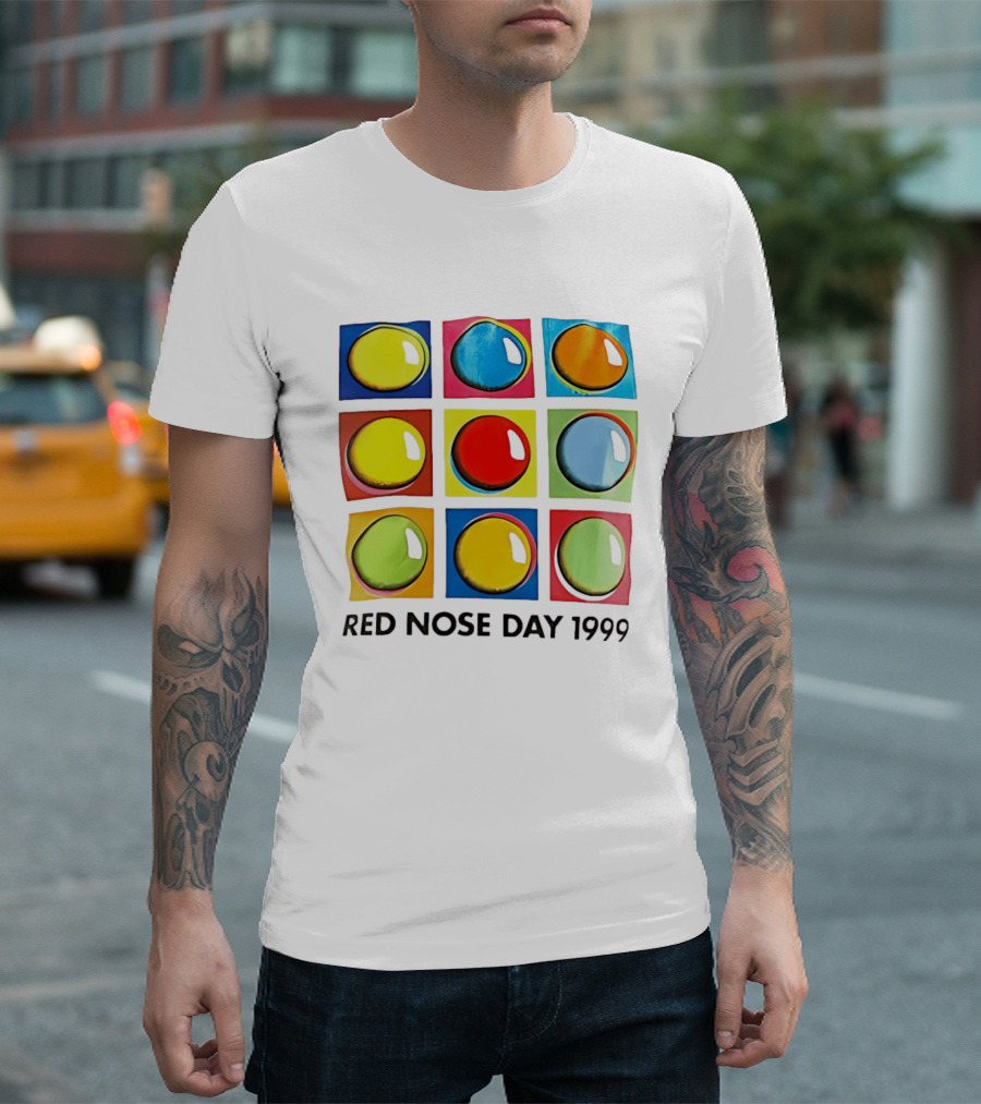 Red Nose Day 1999 Colorful Circular Pop Art Squares T-Shirt