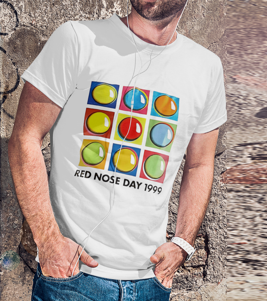 Red Nose Day 1999 Colorful Circular Pop Art Squares T-Shirt